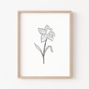 Narzissen druckbare, Narzissen Linie Kunst, minimale Blumendruck, niedliche Boho druckbare, Blume Kindergarten Kunst, minimale Kinderzimmer Wandkunst, botanische
