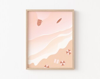 Peach Beach Print, peachy printable, summer print, aerial beach print, modern beach print, pink nautical print download, peach nursery art