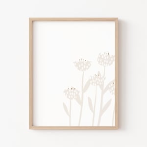 Neutral Flower printable, spring flower wall art, minimal flower print, white flower art, boho nursery print, neutral nursery print
