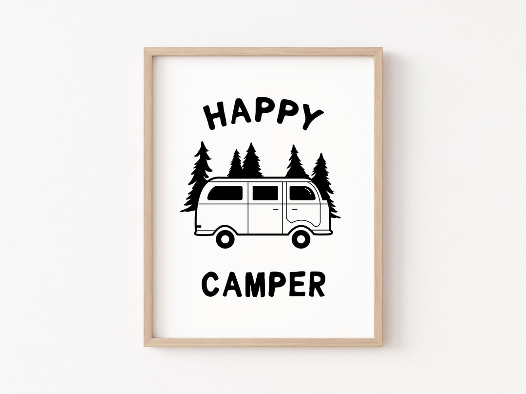 Happy Camper Printable, Happy Camper Sign, Retro Camper Print, Minimal ...