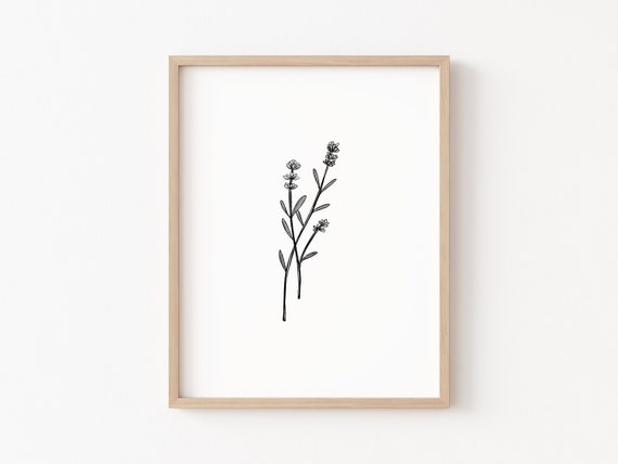 Lavender Printable, Flower line art, line flower, botanical print, boho print, neutral nursery print, black and white lavender art print