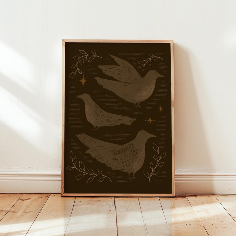 Autumn Art Set of Three, earthy wall art, spooky printable, neutral prints, whimsical art, cozy fall decor, fungi illustration image 5