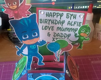 PJ Masks Pop Up Card, PJ Masks birthday card, 3D Card, Super Hero card, 3d Birthday, PJ Masks centerpiece, Pj Masks Party, party decor