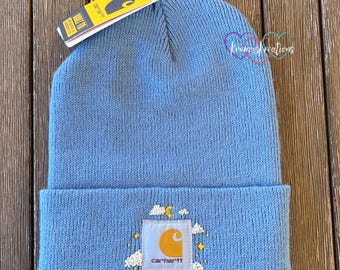 Hand Embroidered Clouds & Moon Beanie - Skystone