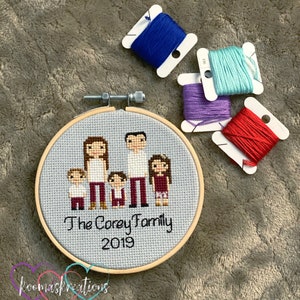 MINI Family Cross Stitch Portrait, Mini Family Cross Stitch Ornaments, Christmas Ornaments, Custom Cross Stitch People, Custom Family