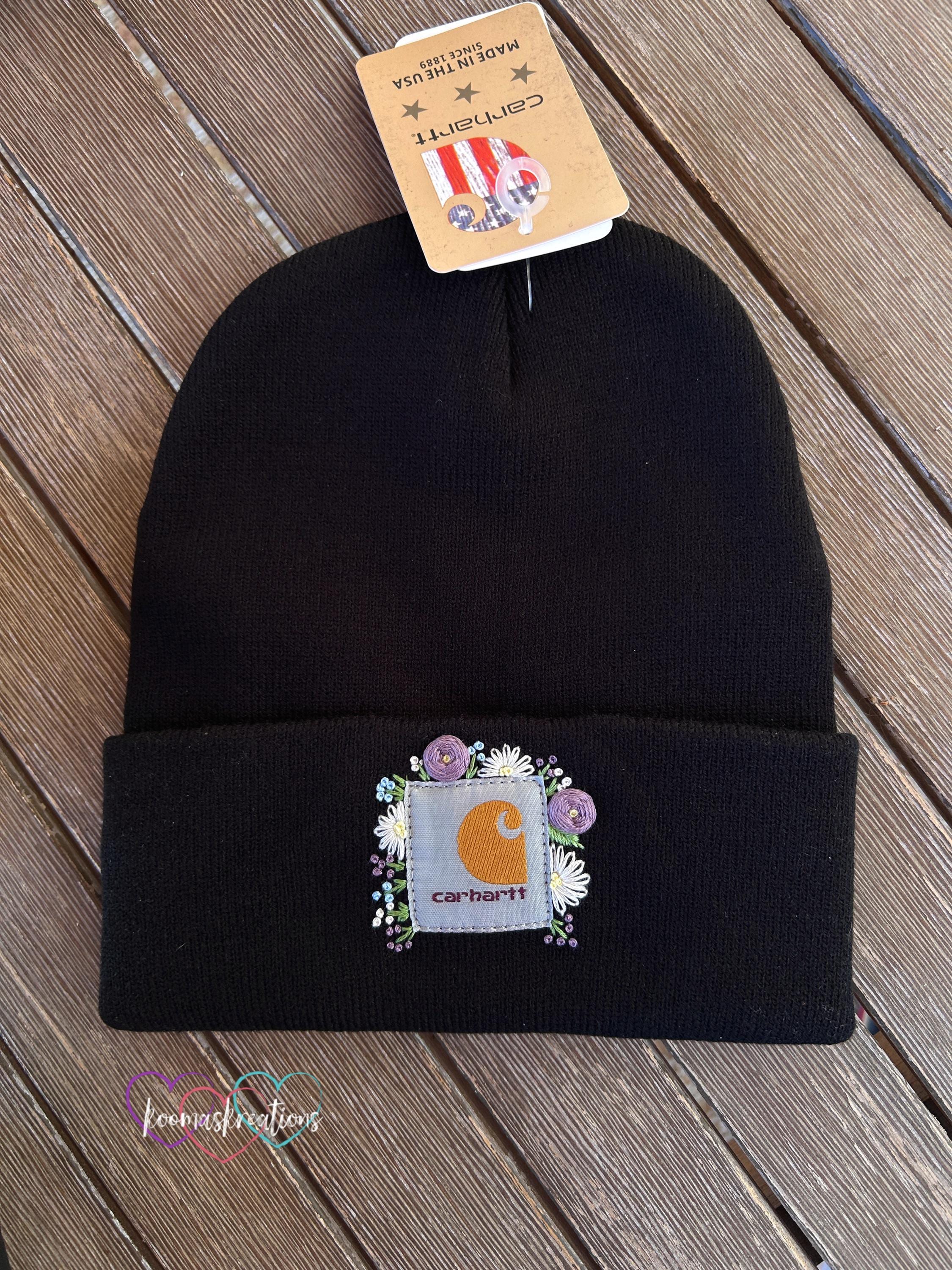 Carhartt Beanie Womens Black Floral Embroidered Watch Hat SIZE OS Custom Embroidered Carhartt CT104597 Watch Cap 2.0 Knit  main image 3