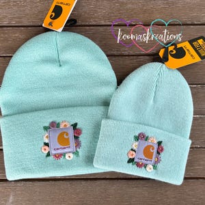 Mommy & Me Hand Embroidered Floral Beanie, Embroidered Beanie, flowered embroidered beanie, baby beanie, toddler beanie