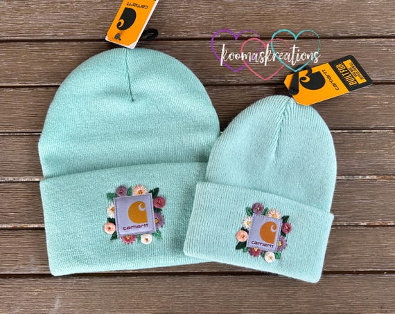 Mommy & Me Hand Embroidered Floral Beanie, Embroidered Beanie, flowered embroidered beanie, baby beanie, toddler beanie