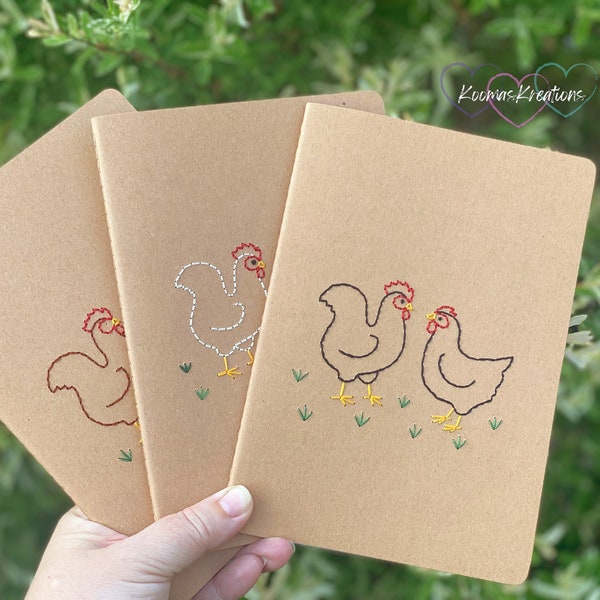 Chicken Embroidered Kraft Notebook, Customized Embroidery, Kraft Notebook, embroidered floral notebook, kraft notebook