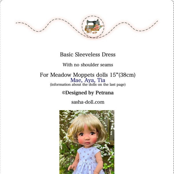 PDF Sewing Pattern, Instructions and VIDEO TUTORIAL For a Sleeveless Dress For Meadow Moppets dolls