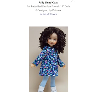 PDF - Sewing Pattern and Sewing Tutorial - A-Line, Fully Lined Coat For Ruby Red Fashion Friends Dolls 14.5&quot; dolls