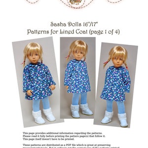 PDF Sewing Pattern, Sewing Tutorial and Video to make a Lined coat for Sasha Dolls 16&quot; and 17&quot; - to print by yourself