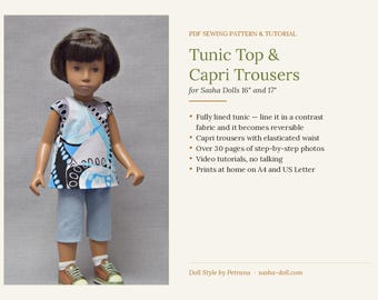 Sasha Doll Tunic Top Capri Trousers PDF Sewing Pattern (16" & 17")
