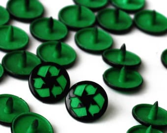 Recycling Black Two-Toned Engraved Gloss , Plastic Snap Fasteners, Recycling Button, Snaps, Sewing Buttons, Plastic Fasteners, KAM Snaps,