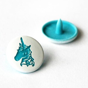 Unicorn Teal Two-Toned Engraved Gloss KAM Snaps Size 20 Plastic Snaps, Snaps for Clothing, Kam Snaps Size 20, Engraved Kam Snaps, KAM Snap image 3