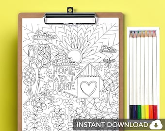 Home sweet home,  mindfulness coloring pages, coloring for adults, adult coloring pages, inspirational coloring