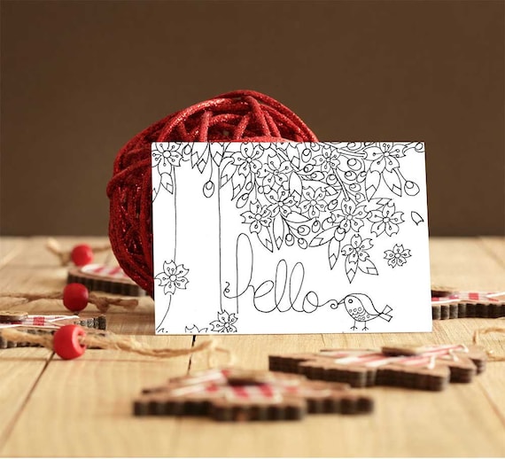 Coloring cards, Printable note cards, Print at home- Set of 30 handdrawn greeting cards, instant download