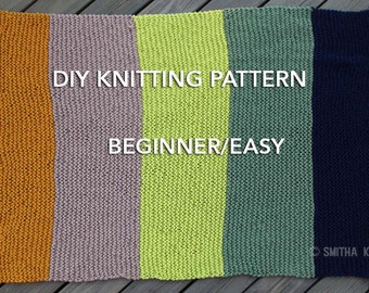 DIY KNITTING PATTERN, Easy/ Beginner, Chunky Blanket, 5 Color knit, Striped Afghan, blanket knitting, blanket pattern