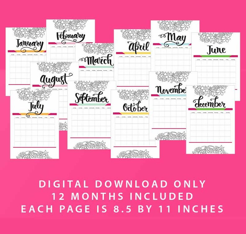 Undated monthly calendar printable Use it for every year Etsy