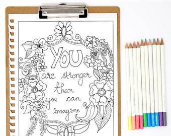 Adult Coloring, Stronger than you can think, Printable, Coloring pages for Adults, Mindfulness, Inspirational quote, Quote 4