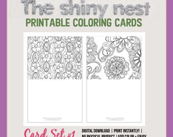 Coloring cards, printable note cards, blank notecards, adult coloring, mindfulness colouring, detailed complicated coloring