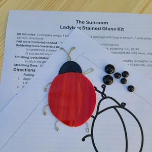 Pre-cut Ladybug Stained Glass Kit  Includes Glass, Wire, Pattern, Detailed Directions
