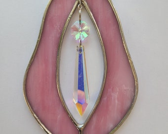 Crystal Vulva, Cotton Candy, Stained Glass Suncatcher, Yoni, 6.25in × 3.25in