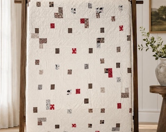 Modern Throw Quilt, Handmade Minimalist Patchwork Quilt, One of a Kind Cotton Blanket, Rustic Cabin Decor, Ready to Ship