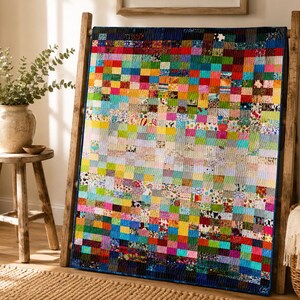Handmade Ombre Patchwork Quilt, Colorful Gradient Throw, Heirloom Bedding