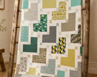 Modern Handmade Quilt, Nature Inspired Patchwork Throw, Woodland Heirloom Quilt, One of a Kind Quilt, Woodland Animals Nursery Quilt