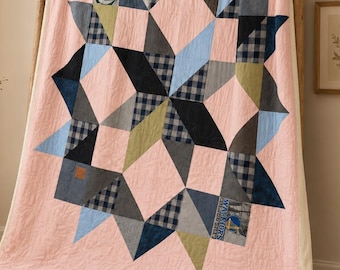 Custom Memory Quilt from Clothing, Heirloom Quilt Made from Shirts and Button Up Shirts, Original Design Keepsake Quilt