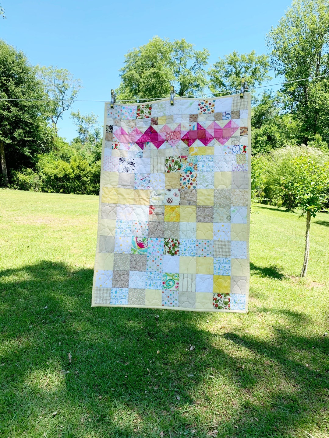 Here's My Heart Pink & Yellow Quilt 40 Off Etsy