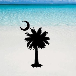 Palm Tree | Crescent Moon | Beach | Island | Car Decal | Accessories | Tropical | Waves | Holographic | Sticker | Vinyl | Mirror | Window