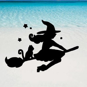 Witch | Broomstick | Cat | Flying Witch | Car | Tumbler | Laptop | Phone | Decal | Sticker | Holographic | Reflective | Foil | Car Decal
