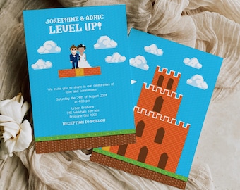 Retro Gamer Wedding Invitation | Level Up Arcade Wedding Invite | Editable Corjl Template