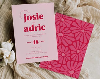 Retro Wedding Invitation | 70s Typographic Wedding Invite | Editable Corjl Template
