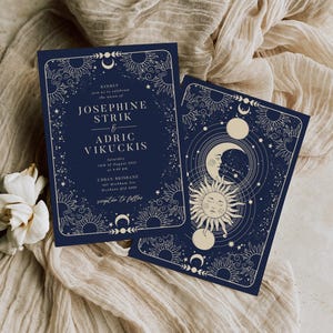 Invitación de boda celestial / Invitación de boda sol y luna / Plantilla editable de Corjl