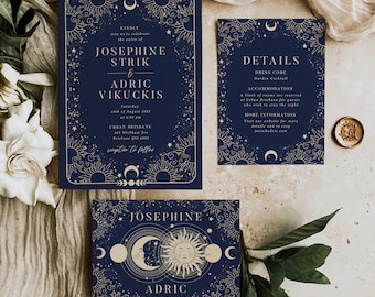 Celestial Wedding Invitation Suite | Sun Moon Wedding Invite Set | Editable Corjl Template