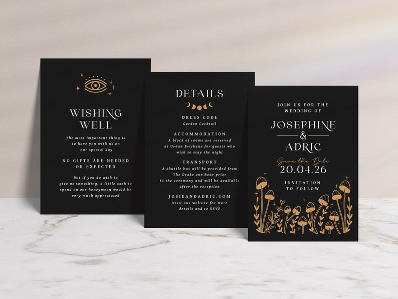 Mushroom Celestial Wedding Invitation Suite