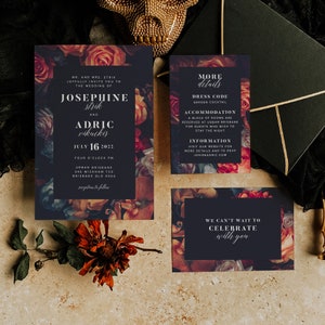 Dark Florals Hochzeitseinladung Set bearbeitbare Vorlage