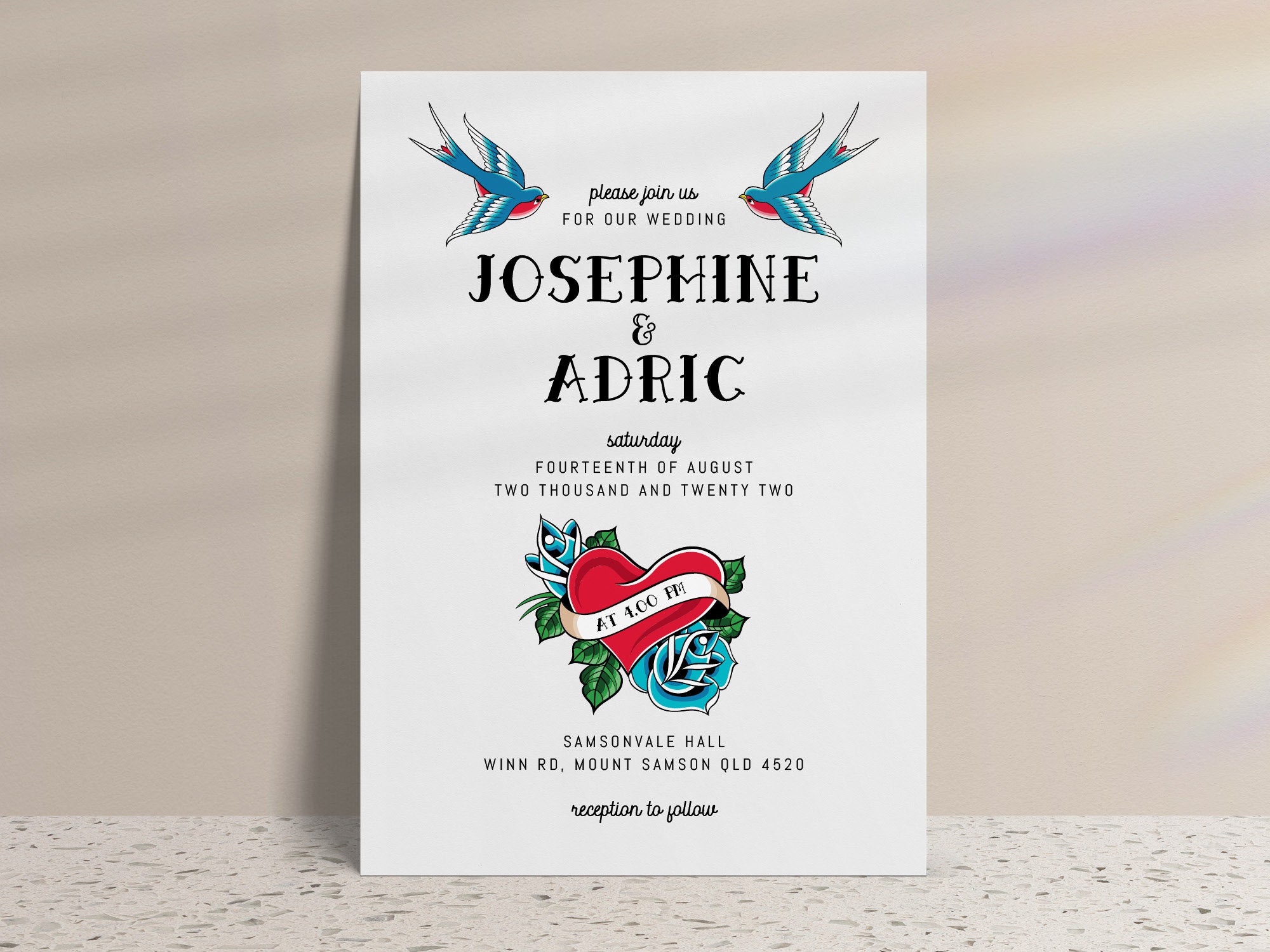 Plantilla editable para invitación de boda con tatuajes rockabilly - Etsy  México, image size:2000x1500