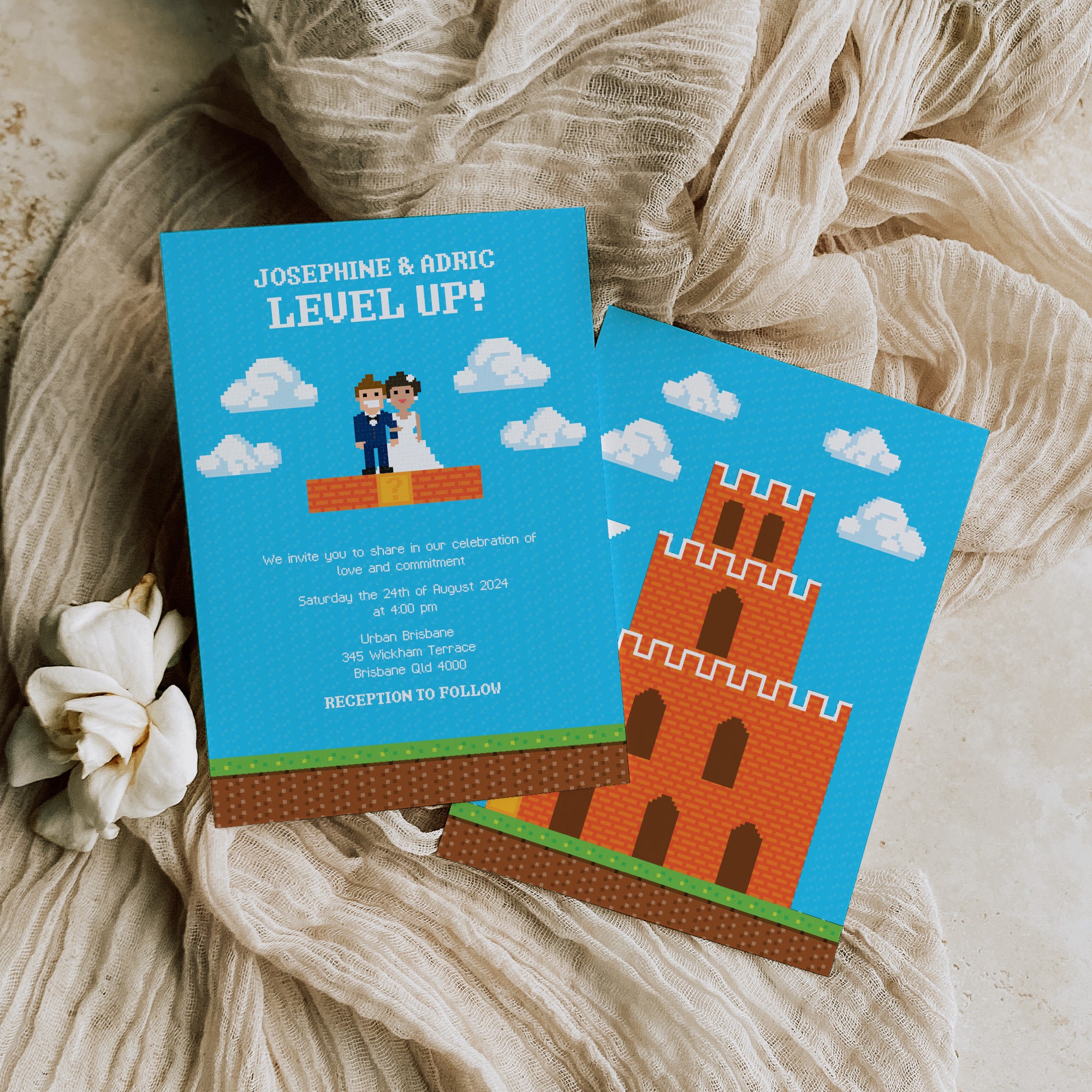 Gamer Retro 8-bit Wedding Invitation Suite Editable Template - Etsy