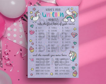 What's Your Unicorn Name Party Poster