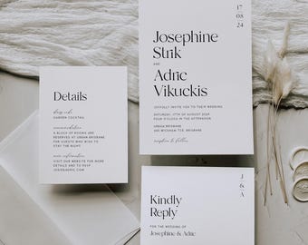 Modern Minimalist Wedding Invitation Suite | Elegant Typography Wedding Invite Set | Editable Corjl Template
