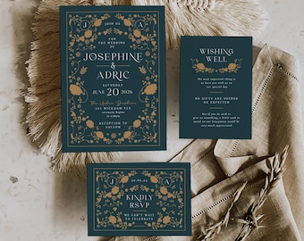 Storybook Wedding Invitation Suite | Fairytale Wedding Invite Set | Editable Corjl Template