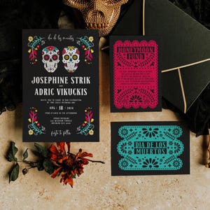Conjunto de invitaciones de boda del Día de Muertos / Plantilla editable de Corjl