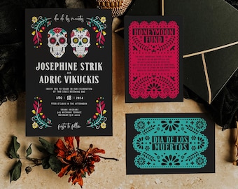 Day of the Dead Wedding Invitation Suite | Dia de los Muertos Wedding Invite Set | Editable Corjl Template
