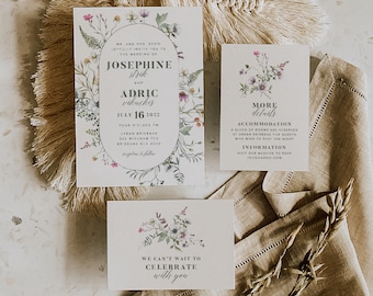 Wildflower Wedding Invitation Suite Editable Template