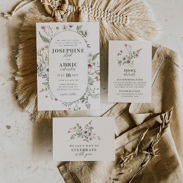 Wildflower Wedding Invitation Suite Editable Template