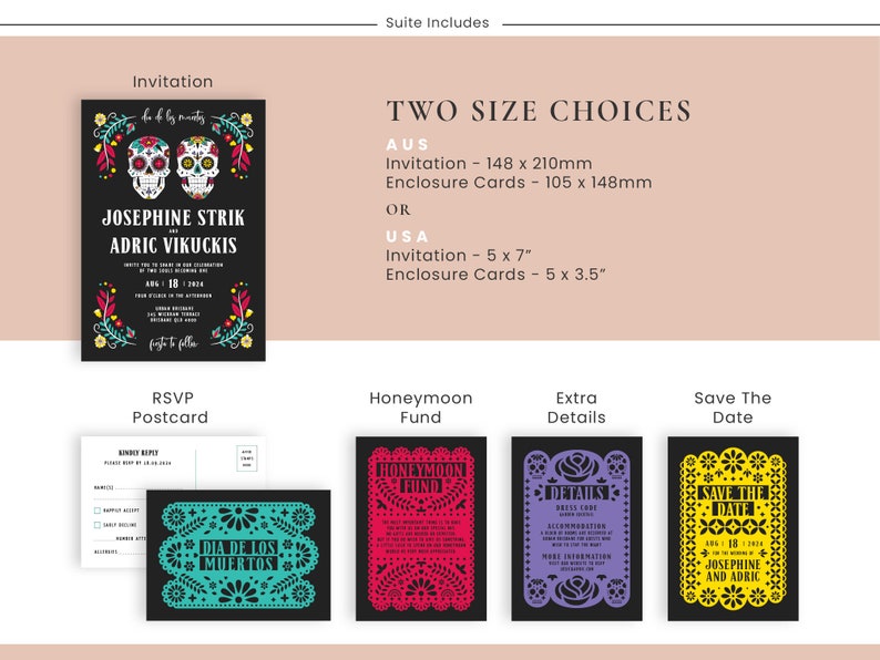 Day of the Dead Wedding Invitation Suite Editable Template image 8